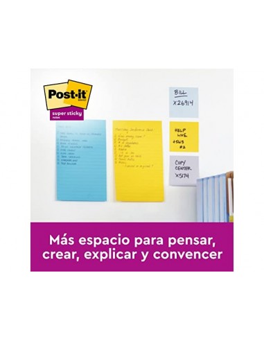 Bloc de notas adhesivas quita y pon post-it super sticky 152x101 mm con 45 hojas pack de 4 unidades colores neon