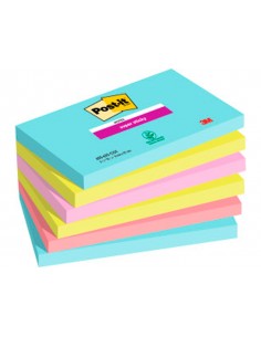 Bloc de notas adhesivas quita y pon post-it super sticky 76x127 mm con 90 hojas pack de 6 unidades colores miami