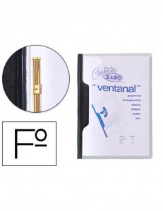 Carpeta dossier fastener plastico saro folio con ventana color negro