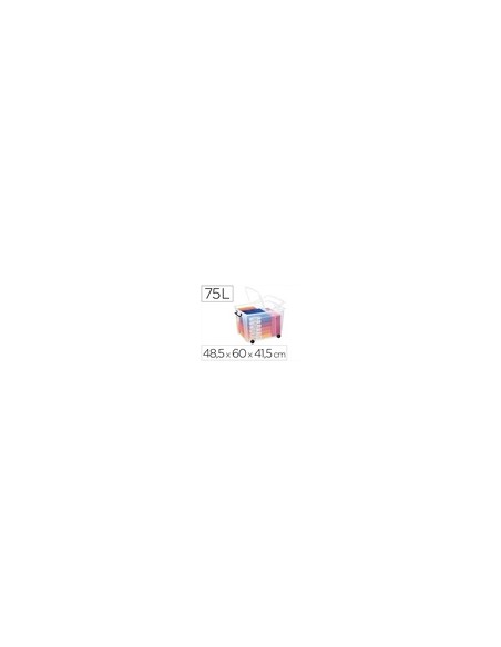Contenedor plastico cep 75 litros 485x600x415 mm transparente con tapa cierre hermetico y 4 ruedas