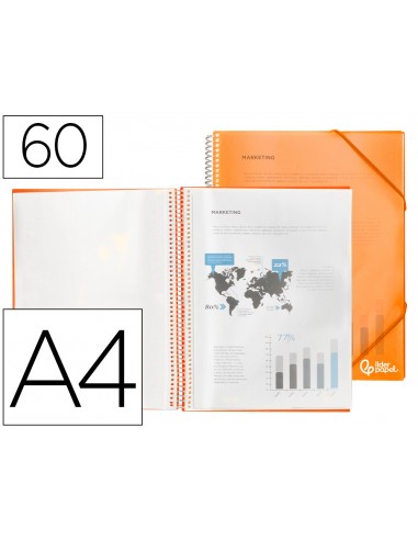 Carpeta liderpapel escaparate con espiral 60 fundas polipropileno din a4 naranja