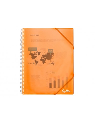 Carpeta liderpapel escaparate con espiral 60 fundas polipropileno din a4 naranja