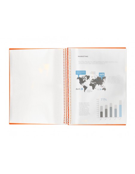 Carpeta liderpapel escaparate con espiral 60 fundas polipropileno din a4 naranja Carpeta liderpapel escaparate con espiral 60 fundas polipropileno din a4 naranja