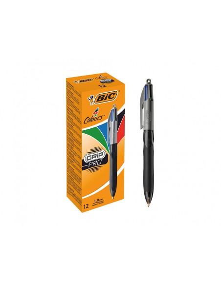 Boligrafo bic cuatro colores con grip colore negro punta 1 mm