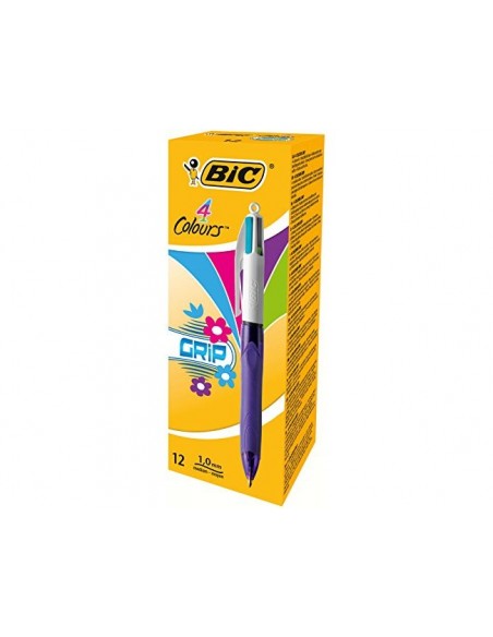 Boligrafo bic cuatro colores con grip colores pastel punta 1 mm