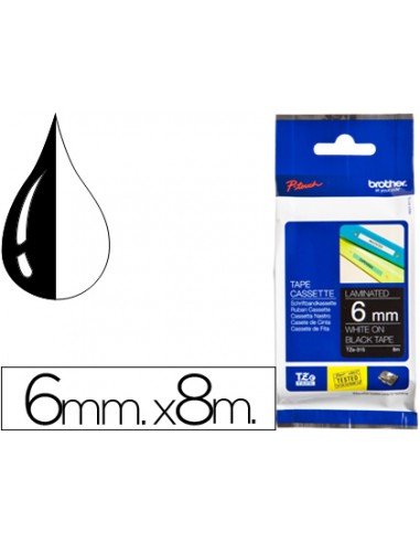 Cinta brother tze315 negro-blanco 6mm longitud 8 m
