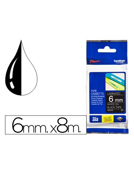Cinta brother tze315 negro-blanco 6mm longitud 8 m
