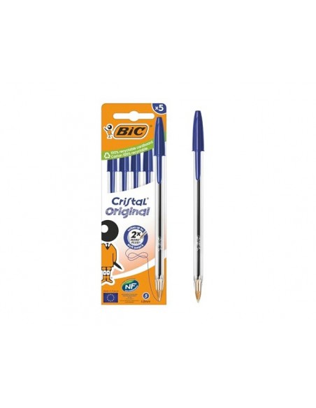 Boligrafo bic cristal original tinta azul bolsa de 5 unidades Boligrafo bic cristal original tinta azul bolsa de 5 unidades