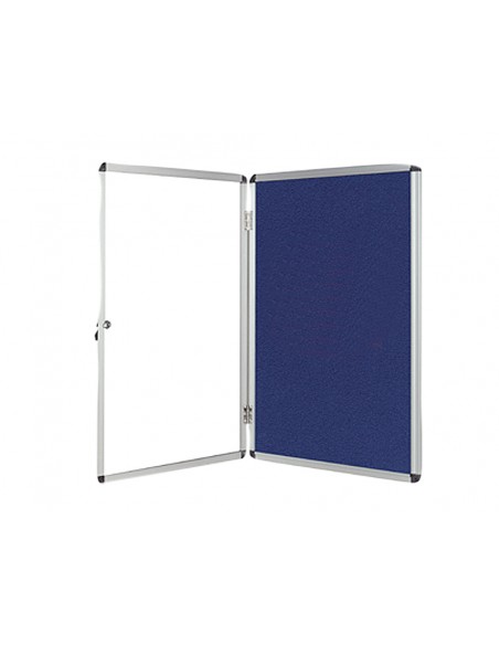 Vitrina de anuncios q-connect mural pequeña fieltro azul con puerta y marco con cerradura 72x98 cm