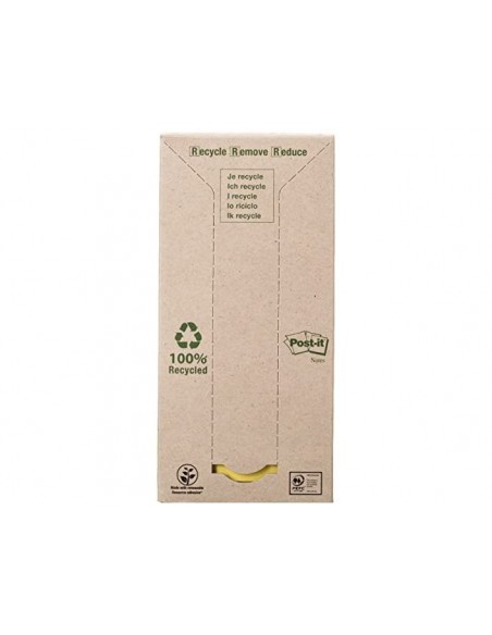 Bloc de notas adhesivas quita y pon reciclada en torre post-it 76 x 76 mm 16 blocs 654 reciclado