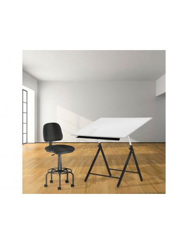 Taburete con respaldo rocada para mesa de dibujo negro regulable en altura hasta 725 mm tela ignifuga