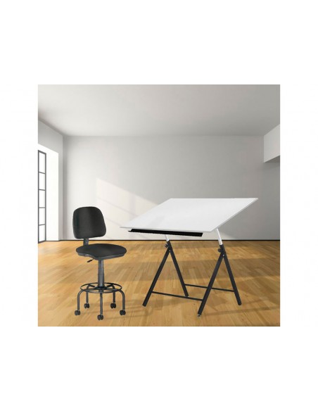 Taburete con respaldo rocada para mesa de dibujo negro regulable en altura hasta 725 mm tela ignifuga Taburete con respaldo rocada para mesa de dibujo negro regulable en altura hasta 725 mm tela ignifuga