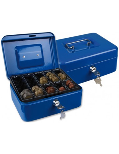 Caja caudales q-connect 8/' 200x160x90 mm azul con portamonedas