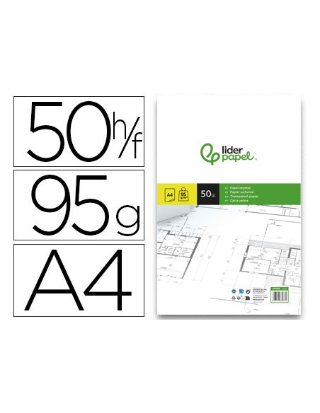 Bloc papel vegetal liderpapel encolado 50 hojas 210x297 mm 95 g