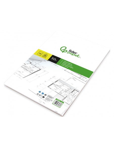 Bloc papel vegetal liderpapel encolado 50 hojas 210x297 mm 95 g
