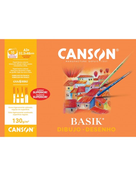 Papel dibujo basik din a3+ 32,5x 46 cm con recuadro minipack de 10 hojas
