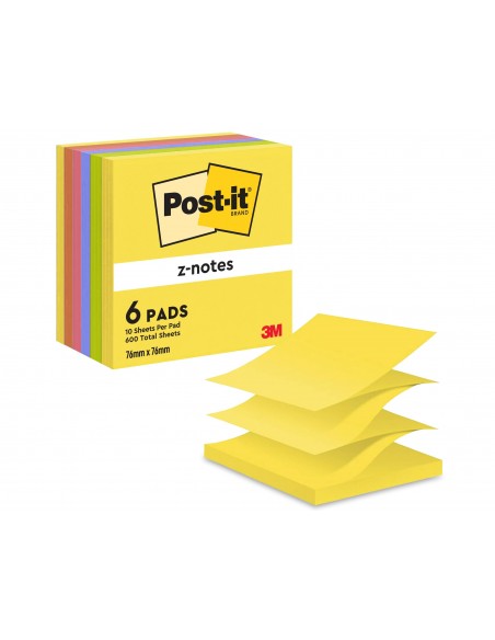 Bloc de notas adhesivas quita y pon post-it 76x76 mm z-notesultra intenso pack de 6 blocs surtido