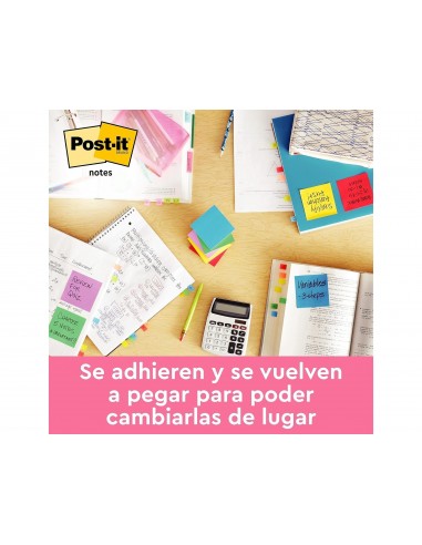 Bloc de notas adhesivas quita y pon post-it 76x76 mm z-notesultra intenso pack de 6 blocs surtido