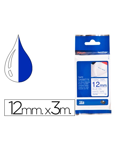 Cinta brother tzefa3 textil texto azul sobre fondo blanco 12 mm longitud 3 m