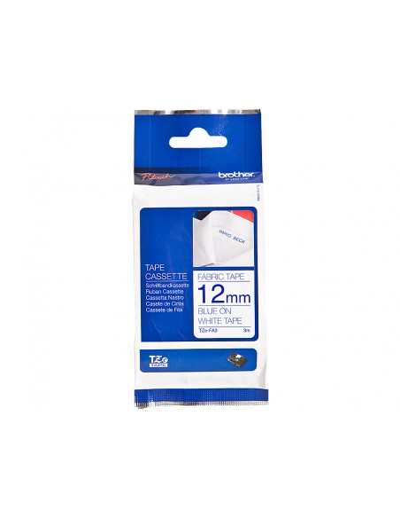 Cinta brother tzefa3 textil texto azul sobre fondo blanco 12 mm longitud 3 m