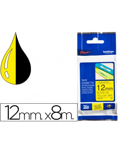 Cinta brother tze631 amarillo-negro 12mm longitud 8 m
