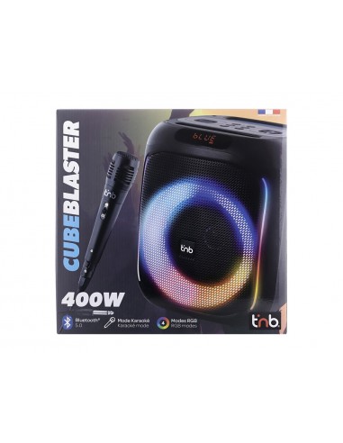 Karaoke tnb cube blaster 40 w bluetooth con luces led y 2 microfonos color negro