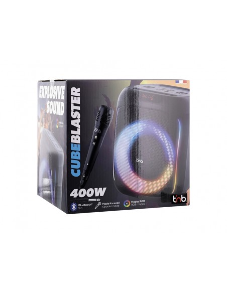 Karaoke tnb cube blaster 40 w bluetooth con luces led y 2 microfonos color negro