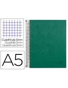 Cuaderno espiral liderpapel a5 micro papercoat tapa forrada 140h 75gr cuadro5mm 5 banda s 6 taladros verde