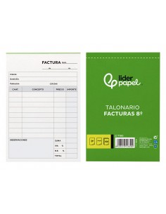 Talonario liderpapel facturas 8º original t100 con i.v.a.