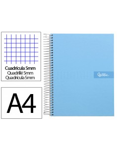 Cuaderno espiral liderpapel a4 micro crafty tapa forrada 120h 90gr cuadro 5mm 5 bandas 4 colores celeste