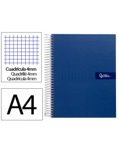 Cuaderno espiral liderpapel a4 crafty tapa forrada 80h 90gr cuadro 4mm con margen color azul marino