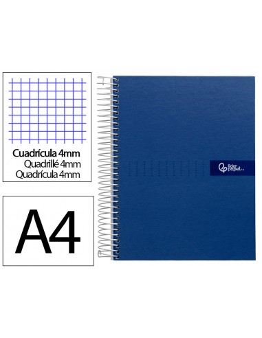 Cuaderno espiral liderpapel a4 crafty tapa forrada 80h 90gr cuadro 4mm con margen color azul marino