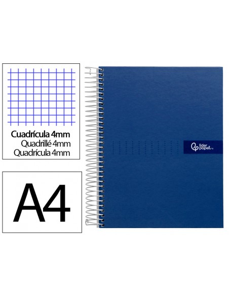 Cuaderno espiral liderpapel a4 crafty tapa forrada 80h 90gr cuadro 4mm con margen color azul marino