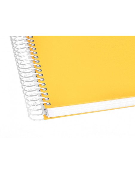 Cuaderno espiral liderpapel a5 micro crafty tapa forrada 120h 90gr cuadro 5mm 5 bandas 6 taladros color amarillo