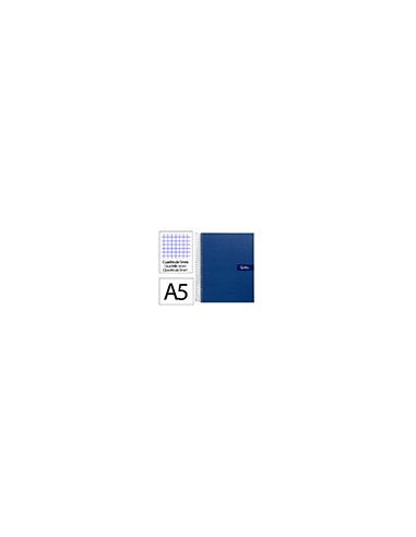 Cuaderno espiral liderpapel a5 micro crafty tapa forrada 120h 90gr cuadro 5mm 5 bandas 6 taladros color azul