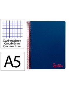 Cuaderno espiral liderpapel a5 micro wonder tapa plastico 120h 90gr cuadro 5mm 5 bandas 6 taladros color azul marino