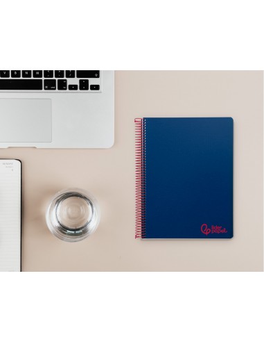 Cuaderno espiral liderpapel a5 micro wonder tapa plastico 120h 90gr cuadro 5mm 5 bandas 6 taladros color azul marino