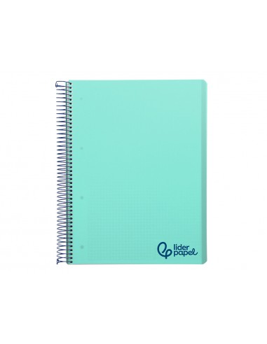 Cuaderno espiral liderpapel a5 micro wonder tapa plastico 120h 90gr cuadro 5mm 5 bandas 6 taladro color verde turquesa
