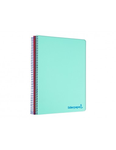 Cuaderno espiral liderpapel a5 micro wonder tapa plastico 120h 90gr cuadro 5mm 5 bandas 6 taladro color verde turquesa