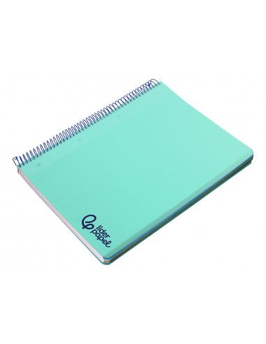 Cuaderno espiral liderpapel a5 micro wonder tapa plastico 120h 90gr cuadro 5mm 5 bandas 6 taladro color verde turquesa