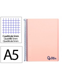 Cuaderno espiral liderpapel a5 micro wonder tapa plastico 120h 90gr cuadro 5mm 5 bandas 6 taladros color rosa