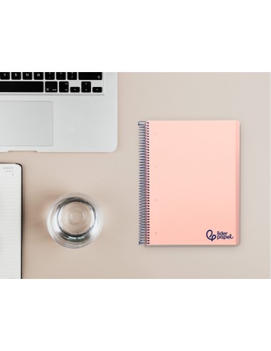 Cuaderno espiral liderpapel a5 micro wonder tapa plastico 120h 90gr cuadro 5mm 5 bandas 6 taladros color rosa