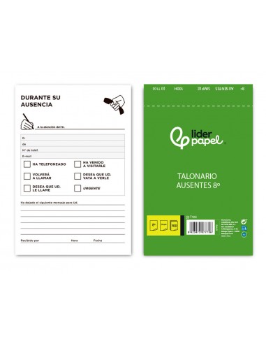Talonario liderpapel ausentes octavo original 103