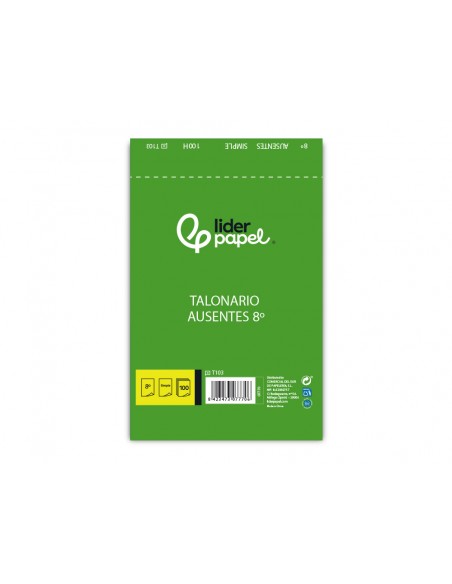 Talonario liderpapel ausentes octavo original 103