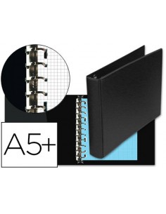 Carpeta multifin alfa 3002-g 11 anillas 24 mm plastico cuarto negro 155x215 mm