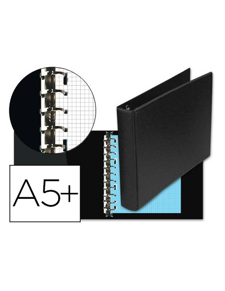 Carpeta multifin alfa 3002-g 11 anillas 24 mm plastico cuarto negro 155x215 mm