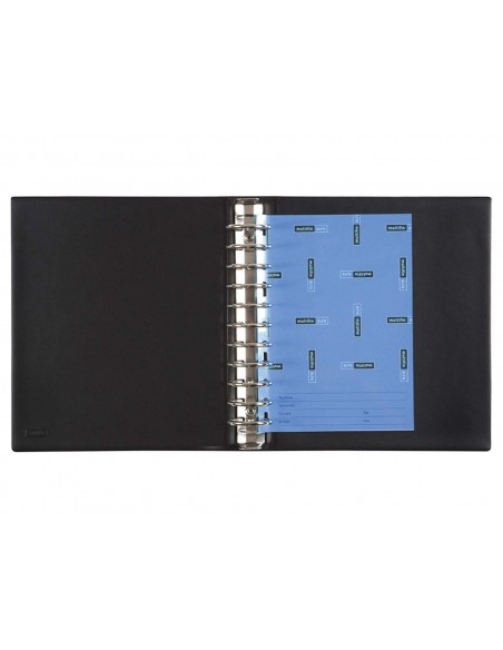 Carpeta multifin alfa 3002-g 11 anillas 24 mm plastico cuarto negro 155x215 mm