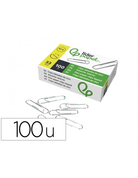 Clips liderpapel nº2 labiados 33 mm caja de 100 unidades