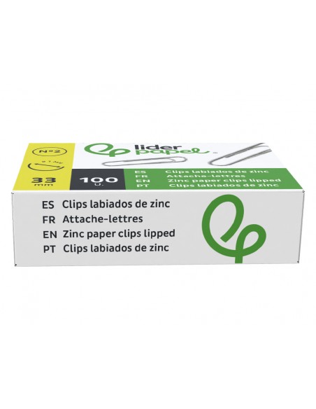 Clips liderpapel nº2 labiados 33 mm caja de 100 unidades Clips liderpapel nº2 labiados 33 mm caja de 100 unidades