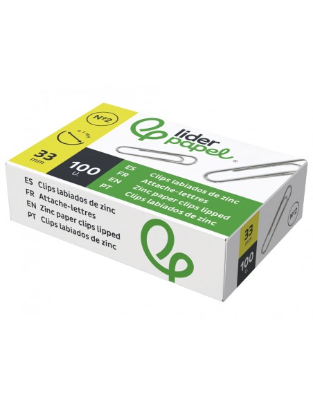 Clips liderpapel nº2 labiados 33 mm caja de 100 unidades Clips liderpapel nº2 labiados 33 mm caja de 100 unidades